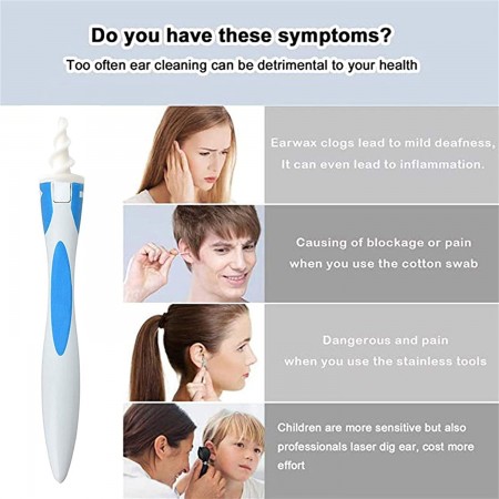 Meidong Ear Wax Removal Tool Smart Spiral Swab Q Grips Earwax Remover Ear Wax Cleaner Cleaning Spiral Heads Earwax Remover Ear Wax Remover KIT Safe Soft Silicone with 16 Replacement Tips